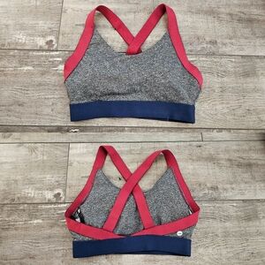 Avia Gray Sports Bra with Pink Straps and Blue Band